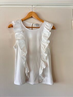 J Crew Women's White Ruffle Sleeve Shell Top Small Summer Layer 100% Cotton